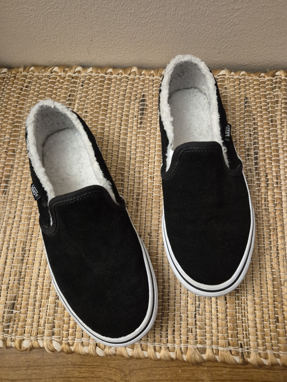 Vans Slip-On Sherpa-Lined Black Suede Sneakers